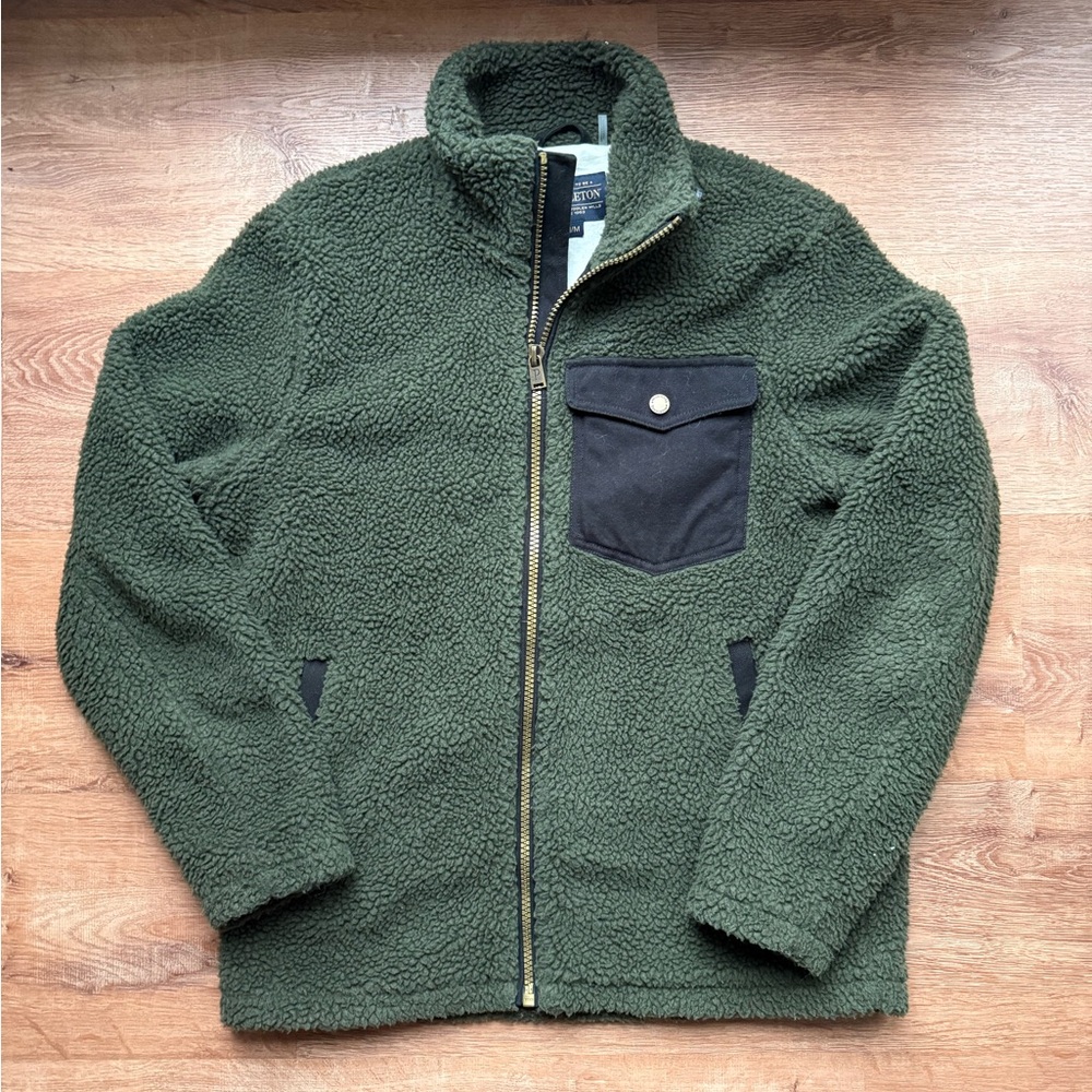 Pendleton Olive Green Sherpa Jacket with navy Trim